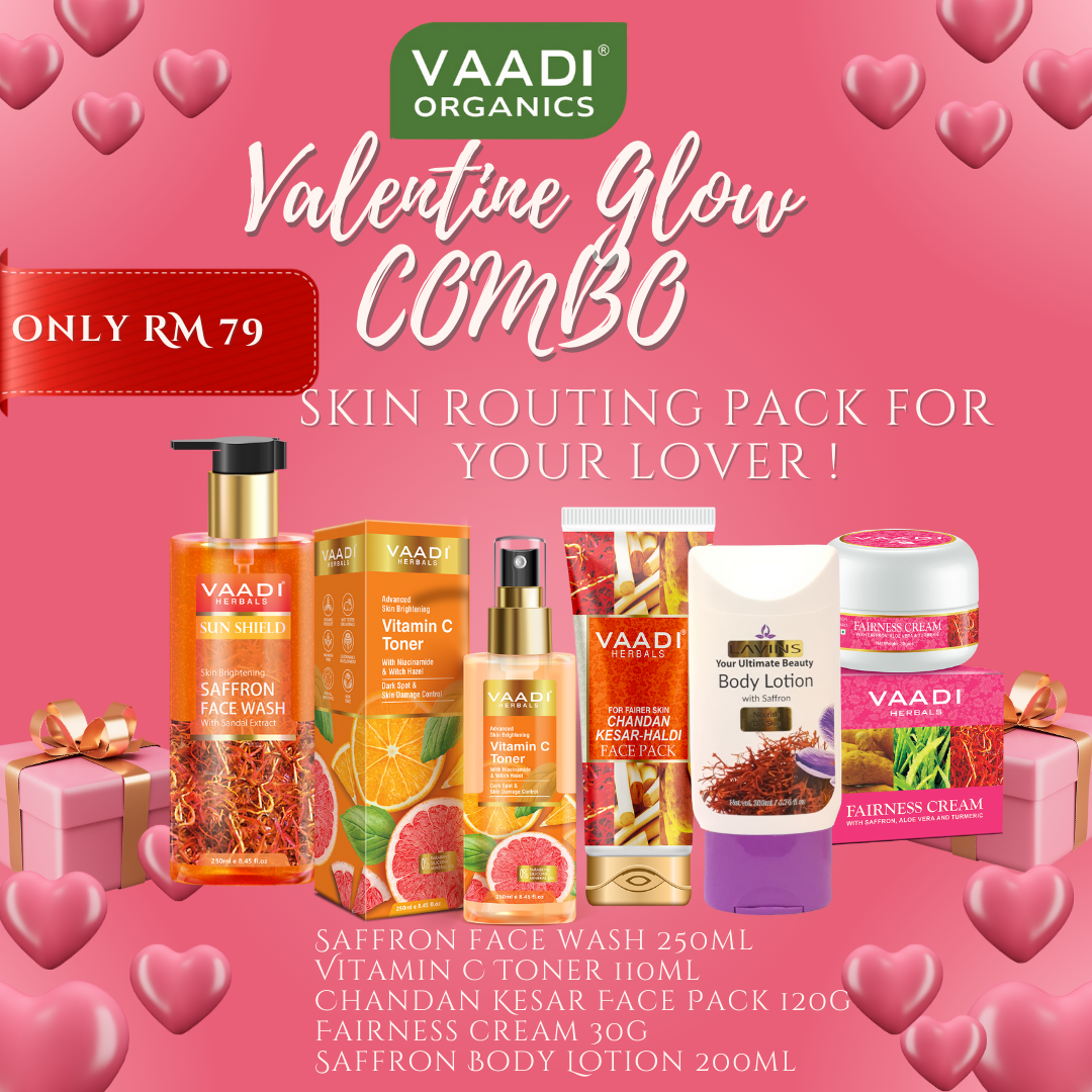 Valentine Value Pack - Complete Skincare Routine | Saffron Face Wash, Vitamin C Toner, Fairness Cream, Chandan Kesar Haldi Cream & Lavins Body Lotion